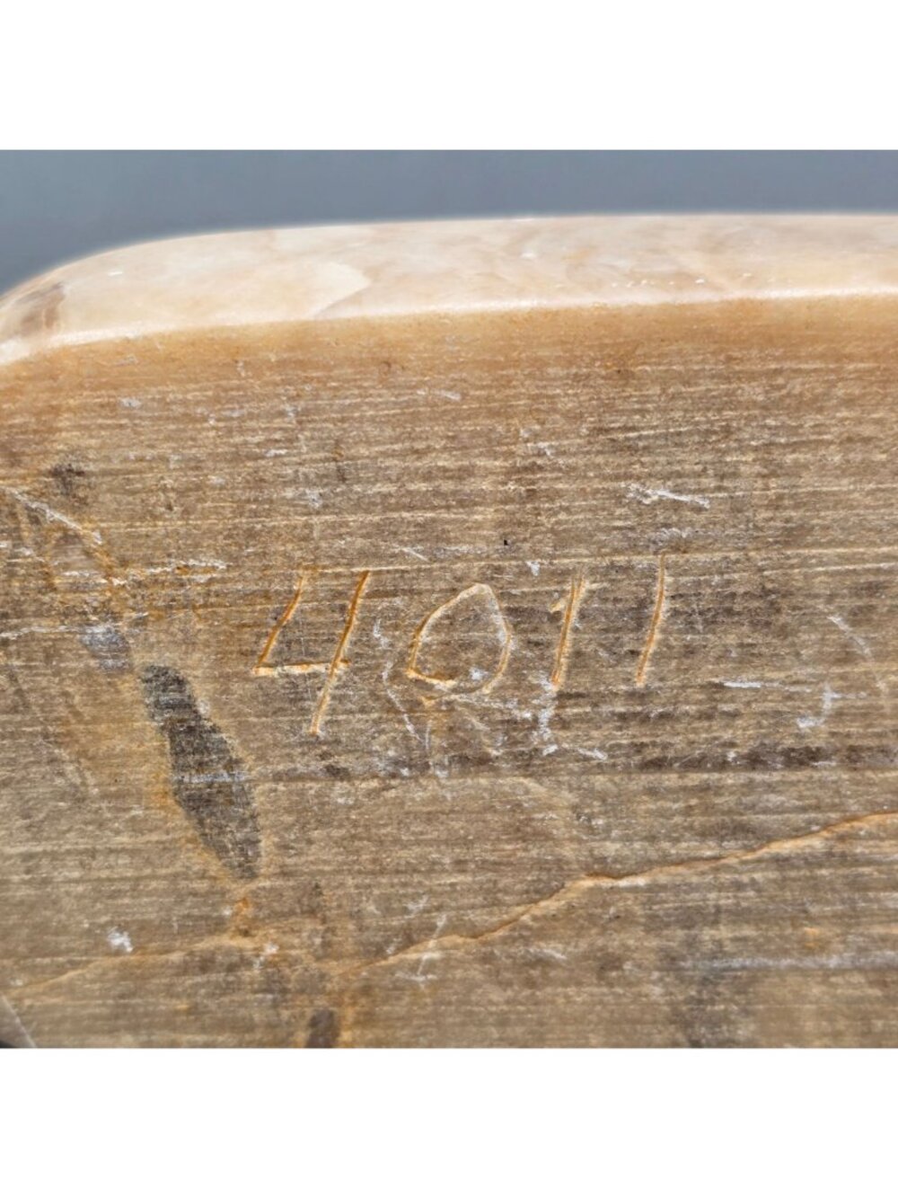 Alabaster Bear Fetish Carving Wood Base Signed Riverwoman Numbered 4011 7" READ - Picture 13 of 16